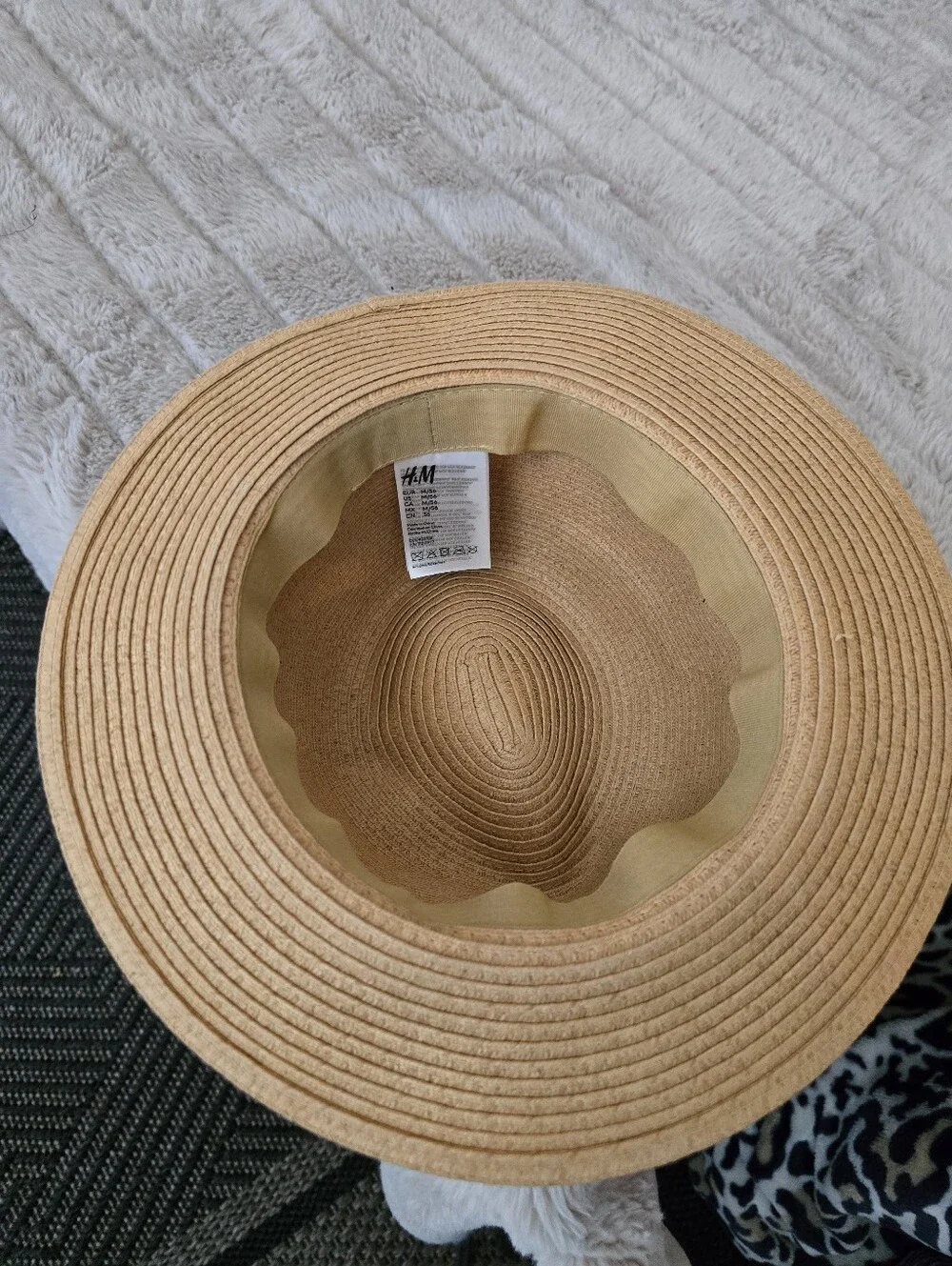 H&M Tan Straw Fedora with Navy Band - Summer Essential